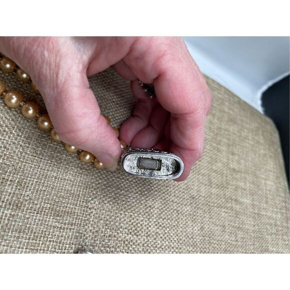 Vintage Multi Strand Champagne Pearl Choker Necklace Magnetic Closure - Picture 8 of 12